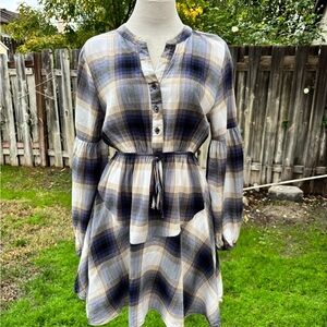Blu Pepper Plaid Mini Dress - Blue and Cream